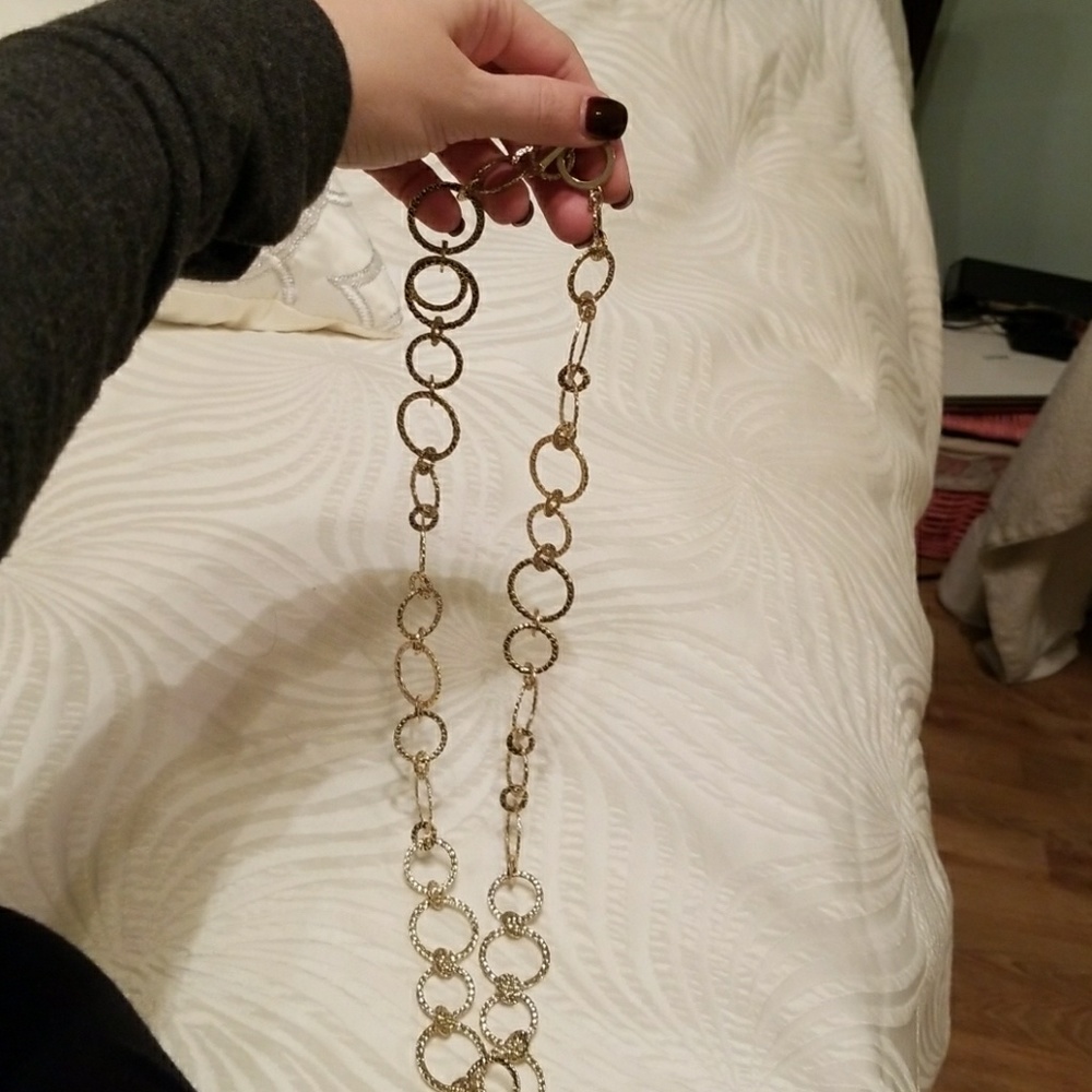 Gold long dangling necklace